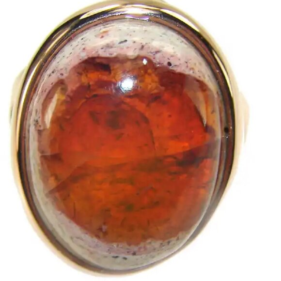 Waves of Fire Mexican Fire Opal Sterling Silver Solitaire Ring - Picture 2 of 4